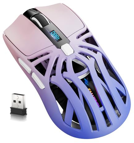 Wireless Gaming Mouse, 10000 DPI, Tri-Mode 2.4GHz/Bluetooth/Wired Mouse, 6 Buttons, Digital Display, Silent Mice, Rechargeable, Customizable Macro and RGB Backlight for PC/Mac/Laptop (Purple)
