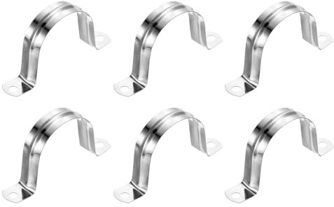 sourcing map 6Pcs Rigid Pipe Straps, 50mm(1.97) 201 Stainless Steel 2 Hole U-Shaped Bracket Tube Hanger Pipe Clamps for Fixing Pipe Cable