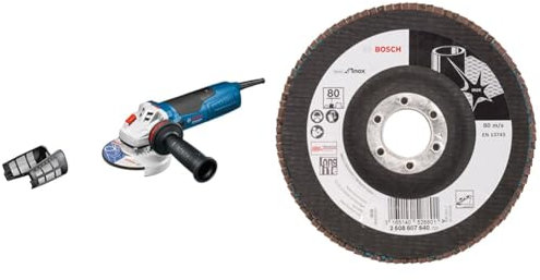 Bosch Professional Winkelschleifer GWS 19-125 CIE (inkl. Aufnahmeflansch, Schutzhaube, Spannmutter, Zusatzhandgriff, Zweilochschlüssel) + Fächerschleifscheibe X581 Best for Inox 125mm Korn 80