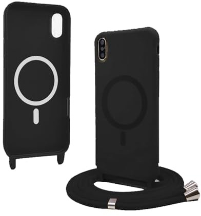 Bigcousin Handykette für iPhone XR Hülle mit Band,Magnetisch kompatibel mit Magsafe,Silikon Necklace Handyhülle mit verstellbar und abnehmbar,Schwarz