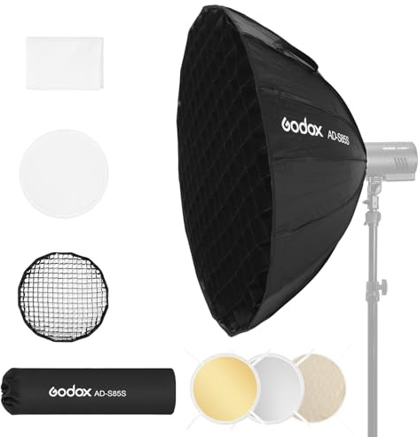 Godox AD-S85S Godox Mount Softbox 85 cm/33,5 pollici Soft Box con griglia diffusori riflettore borsa per AD400 Pro AD300 Pro Strobe Flash e ML100bi ML100RGB ML60 ML60Bi ML60II Bi ML30 ML30Bi LED Light