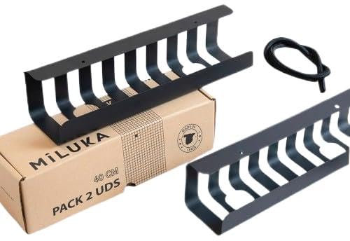 Pack de 2 Range Cable pour Bureau - Plateaux pour câbles 40x10 cm - Noir Mat - Idéal pour Bureau, Gaming ou TV