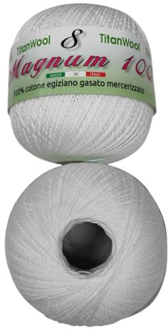 AMANTE NSF - Filo di Scozia 100% Cotone Egiziano Mercerizzato, 100g, Bianco, Made in Italy, Filato per Uncinetto, 1 Gomitolo (Bianco, n°8)