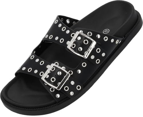 Palado Sandalen Damen Kannur by Sila Sahin - elegante Pantoletten - bequeme Hausschuhe - modische Sommerschuhe Schwarz UK9 - EU42