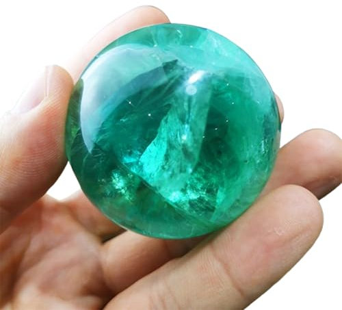 NHDVDVAV Grüne Fluorit-Naturkristallkugel, Feng Shui-Heimdekor-Ornament, Runde Skulpturfigur aus natürlichem Quarz zur Wahrsage-Tischdekoration,8cm