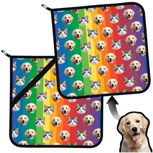 Guanti da Forno Personalizzati, LucBuy Set di Guanti da Cucina e Presine con Foto Personalizzate, Regali Divertenti, Stampa Completa, Accessori da Forno Resistenti al Calore per Barbecue (A2)