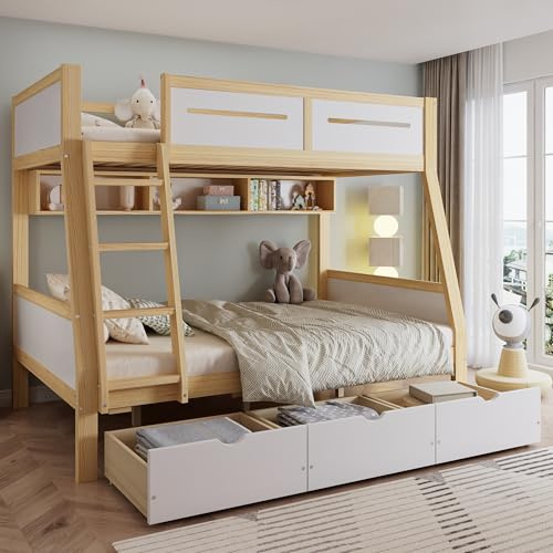 NovaFurnish Litera 90x200 y 120x200, cama infantil, tres cajones ruedas, soporte 2m, cercado 4 lados, escalera, pino MDF madera
