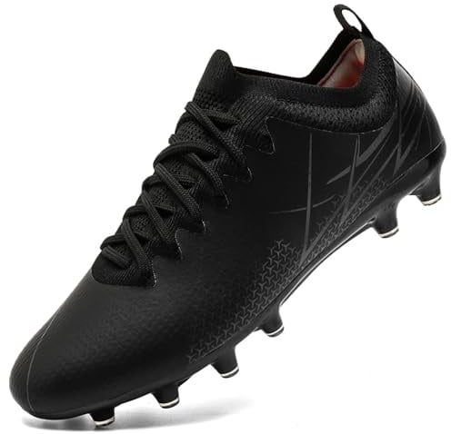 VLOOKST Scarpe da Calcio Uomo Tacchetti Scarpe da Calcetto Sneaker Scarpe Sportive Outdoor Scarpe da Ginnastica Nero Argento Taglie 39