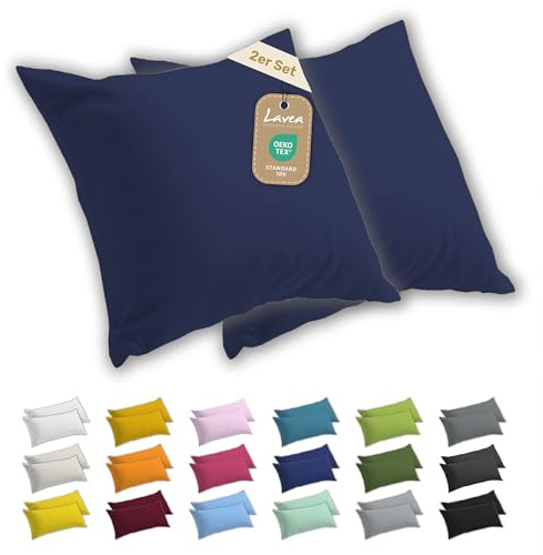 Lavea® 2er Set Kissenbezug 40x40 - Galaxyblau | 100% Baumwolle Jersey – Weiche Kissenhülle & Kopfkissenbezüge, OEKO-TEX® Standard