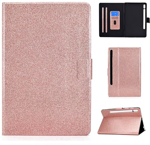 DayQiQiPu Cover per Samsung Galaxy Tab S8 SM-X700/X706 (11 Pollici) Leggera Custodia Motivo Glitterato Custodie con Supporto Caso Ribaltabile Portafoglio e Auto Sleep/Wake, Oro rosa