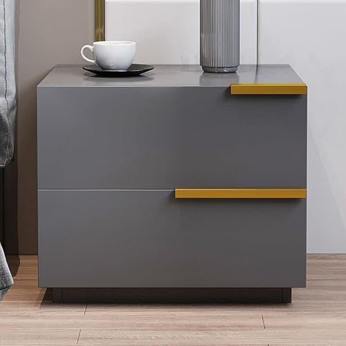2er-Set Moderne Nachttische In Grau-Gold Mit 2 Schubladen – Nachttische Aus Holzwerkstoff (19,5 L X 16,5 B X 18,5 H)(Grey-Gold,1 Piece)