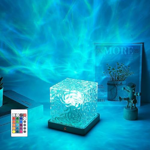 Justup LED Sternenhimmel Projektor with Holzsockel, 16 Farben Wave Lamp mit Touch/Fernbedienung, Wasserwellen Lamp Polarlicht Lampe für Schlafzimmer Party, Geschenke für Kinder (Quadratisch)