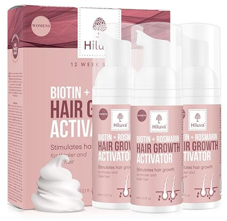 Hiluva Biotin + Rosmarin WOMEN Haarwuchs Aktivator Schaum – Serum gegen Haarausfall & dünnes Haar – Mit Rosmarinöl, Biotin & Ingwer für Frauen – Scalp Care & Volumen Booster – Elixier für die Haarwurz