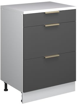 Vicco Erweiterungskommode Rion, Anthrazit-Gold/Weiß, 60 x 46 cm | ohne Schräge mit 3 Schubladen, kombinierbar mit Rion Dachschrägenschränken und Schrankmodulen