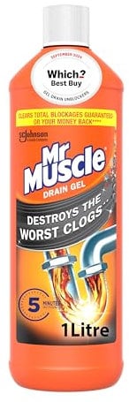 Mr Muscle Drain Unblocker, Drain Cleaner Power Gel, 1 Litre (Packaging May Vary)