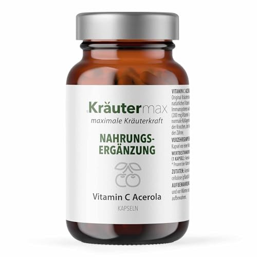 Kräutermax Vitamin C Acerola Hochdosiert, Natürliches Vitamin C mit Acerola Extrakt, 60 Kapseln, Vegan