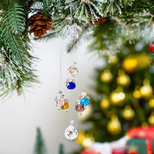 Crystal Rainbow Suncatcher,Hanging Glass Guardian Angel Sun Catcher for Window Decor