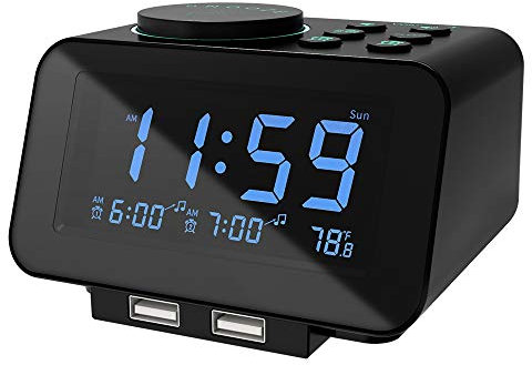 KINOEE Digital Alarm Clock Ceiling/Wall Projection Radio 76~108FM Stations, Large LED Screen Digital FM Radio Ceiling, Snooze Function, Sleep Timer, Dimmer, Battery Backup,12/24h (Watermelon Red)