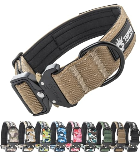 TSPRO Premium Hundehalsband mit Patch Dickes Verstellbares Taktisches Hundehalsband Schwere Ausführung Schnellverschluss Metallschnalle für Mittelgroße bis Große Hunde (Khaki M)