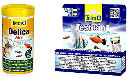 TetraDelica Natural Snack 4-in-1-Mix, Naturfutter-Mischung vier separaten Fächern, 250 ml Dose & Test 6in1 Wassertest, schnelle und einfache Überprüfung der Wasserqualität, 1 Dose (25 Stk.)