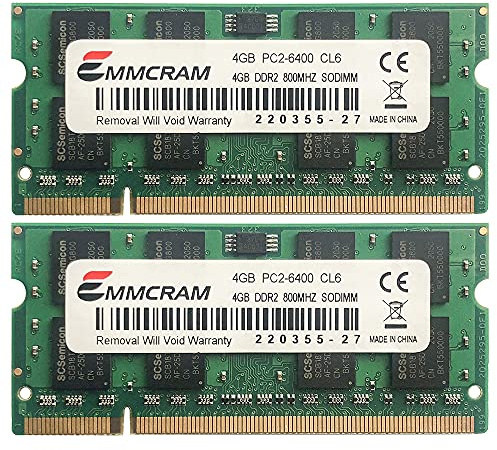 EMMCRAM - Memoria per notebook Dell E6400, E6500, DDR2-800, 200PIN SoDIMM non ECC Unbuffered da 8 GB (2 x 4 GB) per notebook Dell E6400, E6500, Inspiron 1545, M4400, E5500