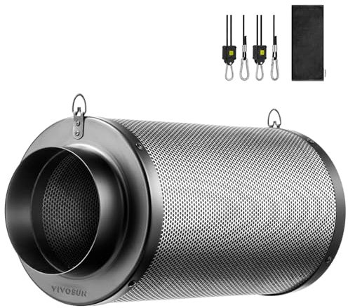 VIVOSUN 8 Inch Air Carbon Filter Smelliness Control with Australia Virgin Charcoal for Inline Fan, Grow Tent Smelliness Scrubber, Pre-Filter Included, Reversible Flange 8 x 20, Black