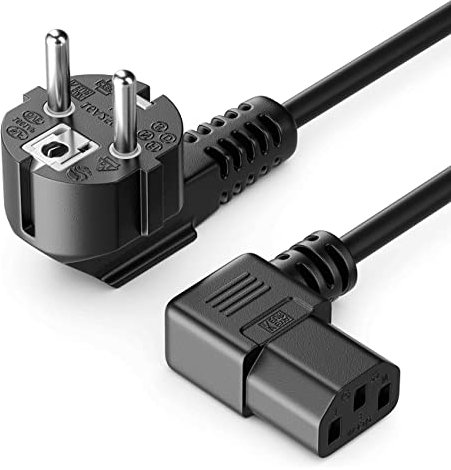 CABLEPELADO Cable de alimentación acodado CPU | Enchufe Tipo F (CEE 7/4) 90° en Ángulo Toma de Entrada C13 Enchufe 90° en Ángulo | Sección 1 mm² | Ordenador, Monitor, Impresora | Negro | 3 Metros