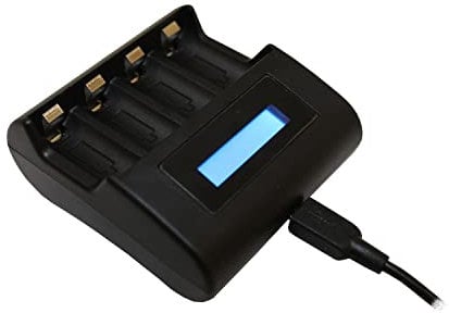 Professor Optiken USB-Ladegerät für 4 Stück - CR123A Lithium-Ionen-Akkus - jeder Kanal einzeln belegbar - mit beleuchteter LCD-Ladestandsanzeige - sehr kompakt und leistungsstark (ohne Akkus)