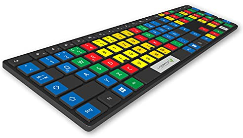 Lacerto® | 12 x 13 mm adesivi per tastiera tedesca con codifica a colori (sistema a 10 dita) – Set con tastierino numerico e tasti aggiuntivi – per computer desktop e laptop – Impara a digitare per