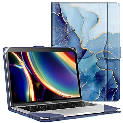 Fintie Hülle Kompatibel mit MacBook Air 13.6 (2024-2022 M3 M2), MacBook Air 13 (2020-2018 M1) / Pro 13 (2022-2016 M2 M1), Folio Book Schutzhülle mit Dokumentschlitze, Ozean Marmor