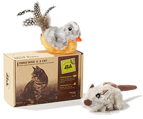 Vealind Three Dogs & A Cat Jouets électroniques pour Chiens et Chats, Sons Réalistes (Gris Oiseau & Souris)