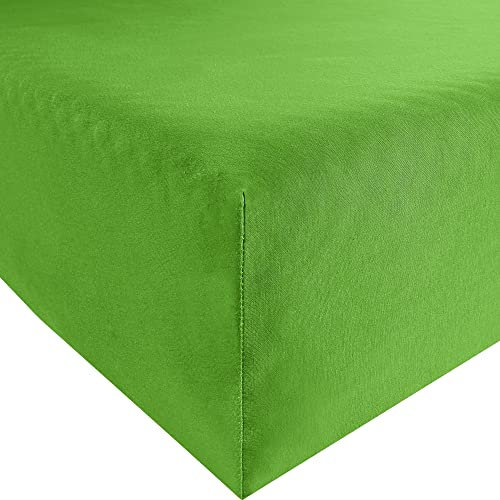 REDBEST Spannbettlaken Denver Elasthan-Jersey-Stretch apfelgrün Größe 90x190 cm - 100x200 cm - besonders weich und anschmiegsam, bügelfrei, mit Rundumgummi