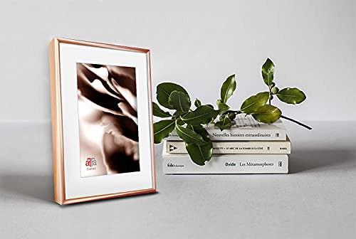 aFFa frames, Alu, Cadre Photo Aluminium, Facile à Nettoyer, Rectangle, Avec Verre Acrylique, Or Rose, 10x15 cm