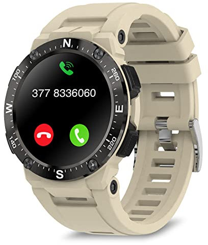Bebinca GT3 Smartwatch Uomo Sportivo 1.3 Effettua e ricevi chiamate in vivavoce Bluetooth Microfono, Ascolta musica Altoparlante 128 MB, Fitness Tracker 5ATM Impermeabile IOS/Android (Beige)