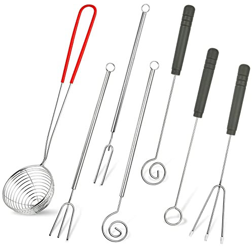 Elesunory 7 Pieces Candy Dipping Tools Chocolate Dipping Fork Spoons Set, Stainless Steel Candy Making Supplies for Decorative Plates, Including 1 pcs Slotted Spoon and 6 pcs Fondue Forks
