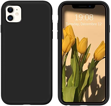 DOMAVER Coque Silicone Liquide Four iPhone 11 6,1, Étui de Téléphone Fine Rigide AntiRayure Antichoc de Qualité Militaire iPhone 11, avec Doublure Microfibre Douce, Noir