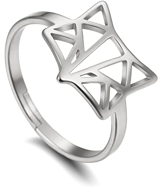Dreamtimes Schlangenringe verstellbarer Ring für Frauen Fuchsring Edelstahl Katze Hundepfote Engelsflügel Ring einfach entzückend Tier Fingerschmuck Paarringe (Fuchs)