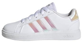 adidas Grand Court Lifestyle Lace Tennis Shoes Tennisschuhe, Cloud White/Iridescent/Cloud White, 33.5 EU