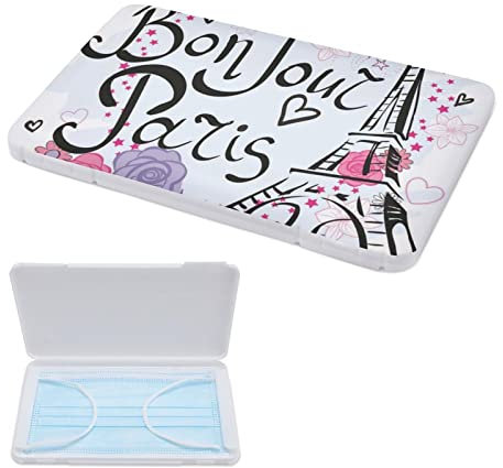 delayer Tragbare Aufbewahrungsbox Für Masken Bonjour Paris Eiffelturm Mit Blumen Maskenschutz-Organizer Einweg-Etui Für Masken 11cmx19cm