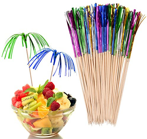 Cozlly 100 Pz Palillos para Cócteles, 15cm Palillos Madera para Cóctel, Palillos Cócteles de Fuegos Artificiales, Palillos para Cócteles Decorativo para Frutas, Pasteles, Bares, Fiestas de Cumpleaños