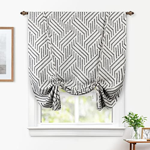 DriftAway Briony Blackout Tie Up Curtain for Kitchen Adjustable Balloon Sketch Textured Lines Printed Tie Up Roman Shades for Small Window Single Rod Pocket Window Coverings 45W x 63L Black