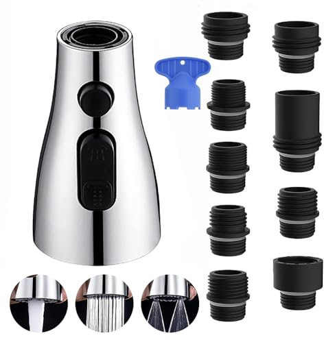 JINYOMFLY Douchette Robinet Cuisine, 3 Modes Embout pour Robinet de Cuisine, Douchette pour Cuisine, Robinets Douchette Cuisine, Rallonge Robinet, avec 9 Adaptateur (Argent)