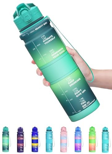 Coolfel 500ml Trinkflasche Kinder Auslaufsicher, 1l Sport Trinkflasche, Bpa Frei Tritan Motivierende Wasserflasche mit Zeitmarkierung für Mädchen, Junge, Schule, Gym