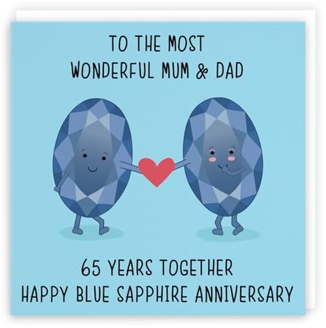 Hunts England - Large Mum And Dad 65th Anniversary Card - To A Wonderful Mum & Dad - 65 Years Together - Happy Blue Sapphire Anniversary - Iconic Collection - Large - 210 x 210 mm