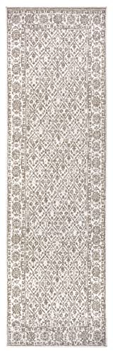 NORTHRUGS In- und Outdoor Teppich Curacao 80x250cm - Wendeteppich Wetterfest Modernes Grafisches Muster für Balkon Terrasse Garten Wintergarten Küche Wohnzimmerteppich Wasserfest in Linen