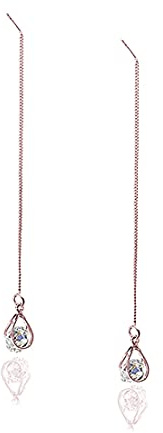 Reffeer Solid 925 Sterling Silver CZ Droplet Chain Dangle Earrings for Women Girls Crystal Dangle Earrings Threader Tassel (C-Rose Gold Plated)