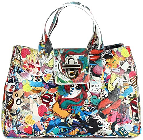 Belli Echt Leder Handtasche italienische Damen Ledertasche Umhängetasche Henkeltasche in Glattleder, Kroko oder Strauss (Strauß) Prägung - 36x25x18 cm (B x H x T) (Multicolor 2)