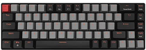 Qisan Mechanical Wireless Gaming Keyboard - Mini Design (60%), 68 Keys, US Layout | Blue Switch | Bluetooth Gaming Accessory - Grey & Black