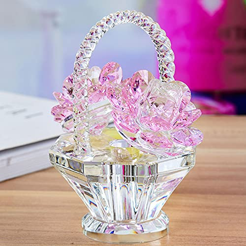 Tuzsocr Kristall-Rosen-Blumenkorb, Cyrstal Rose Vase Figur, Kristallkorb mit Blumen, Briefbeschwerer, Glas-Rosen-Ornament, mit schönem kreativen Korb-Design, EIN Geschenk, für Heimdekoration (rosa)