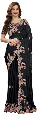 TRENDMALLS Sari da donna Rangoli in seta pesante ricamato con camicetta non cucita